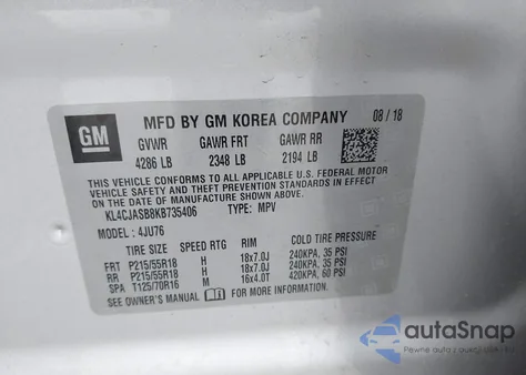 2019 Buick Encore Fwd Preferred из США, поврежденный, VIN KL4CJASB8KB735406